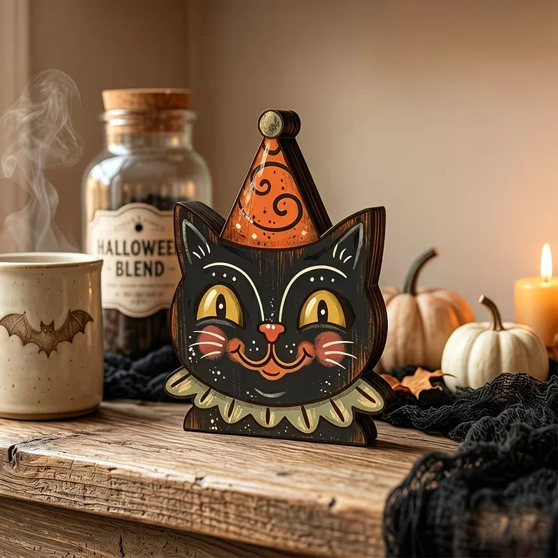 Halloween interior decoration, vintage wooden blocks for shelf decoration, housewarming gifts