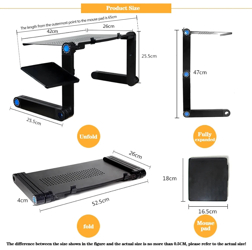 Verstellbarer Laptop-Tischständer Tragbarer ergonomischer Lapdesk aus Aluminium für TV-Bettsofa PC Notebook Tischständer mit Mauspad