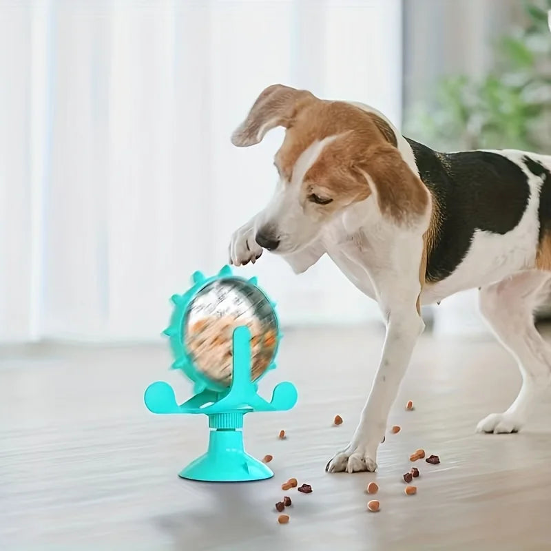 Interaktives Haustier-Puzzlespielzeug mit starkem Saugnapf, drehbarem Futterspender, Langeweile vertreibendes Kauspielzeug für Welpen und Katzen