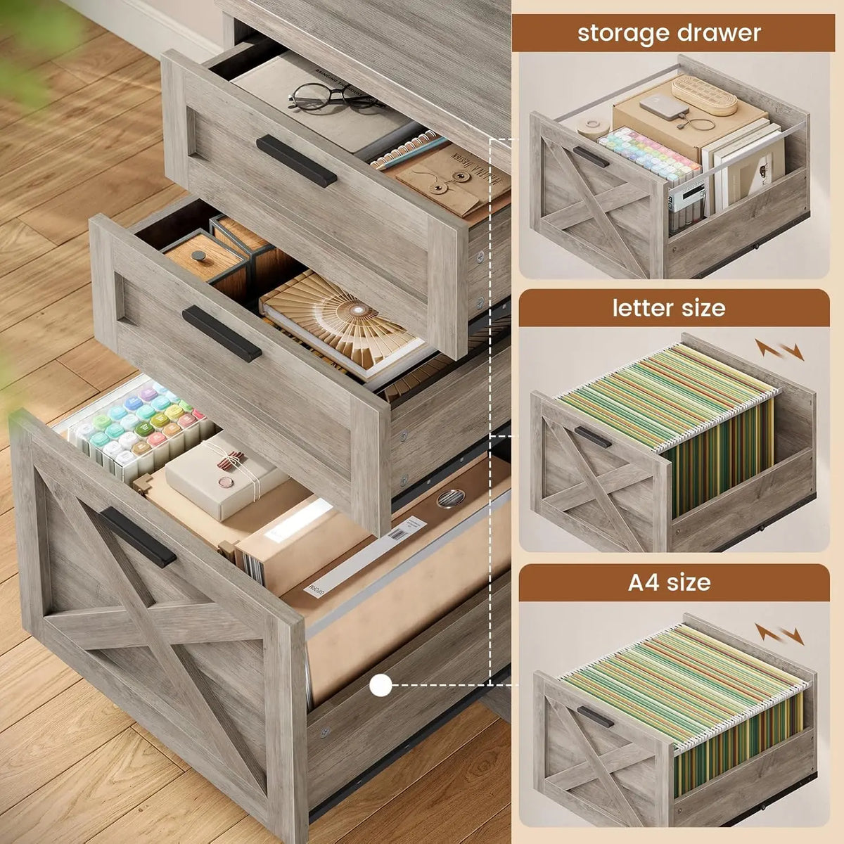 67" L-förmiger Schreibtisch im Landhausstil mit 3 Schubladen, Chefschreibtisch, Home Office Schreibtisch mit Ablagefächern, Eck-Computertisch, kundenspezifisch