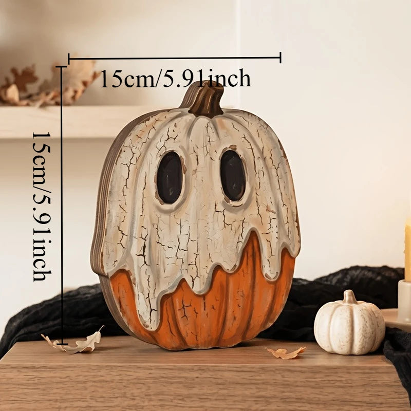 Halloween-Holzblöcke: Geister, schwarze Katzen, Kürbisse, Totenköpfe, Hexen, Eulen, Zombies, Vampire. Regaldekoration für den Herbst innen