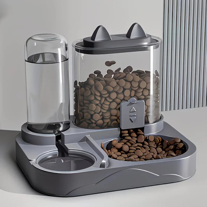 2-in-1 Großer Futter- und Wasserspender für Haustiere, Trocken-Nass-Trennung, robuster Kunststoff, transparent, keine Batterie, für Katzen, Hunde, Reisen