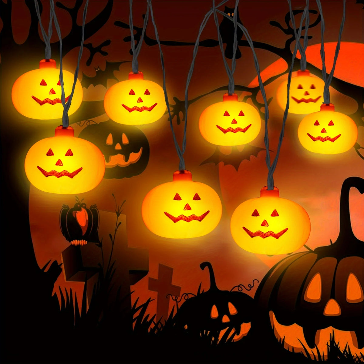 Halloween Decor Pumpkin String Lights Horror Atmosphere Decor For Home Holiday Halloween Trick Or Treat Party DIY Decor Lighting