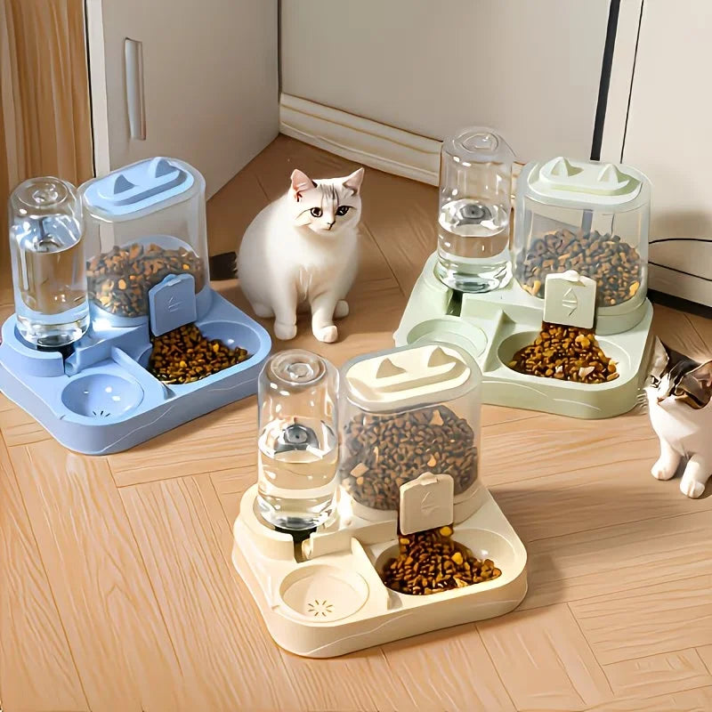 2-in-1 Großer Futter- und Wasserspender für Haustiere, Trocken-Nass-Trennung, robuster Kunststoff, transparent, keine Batterie, für Katzen, Hunde, Reisen