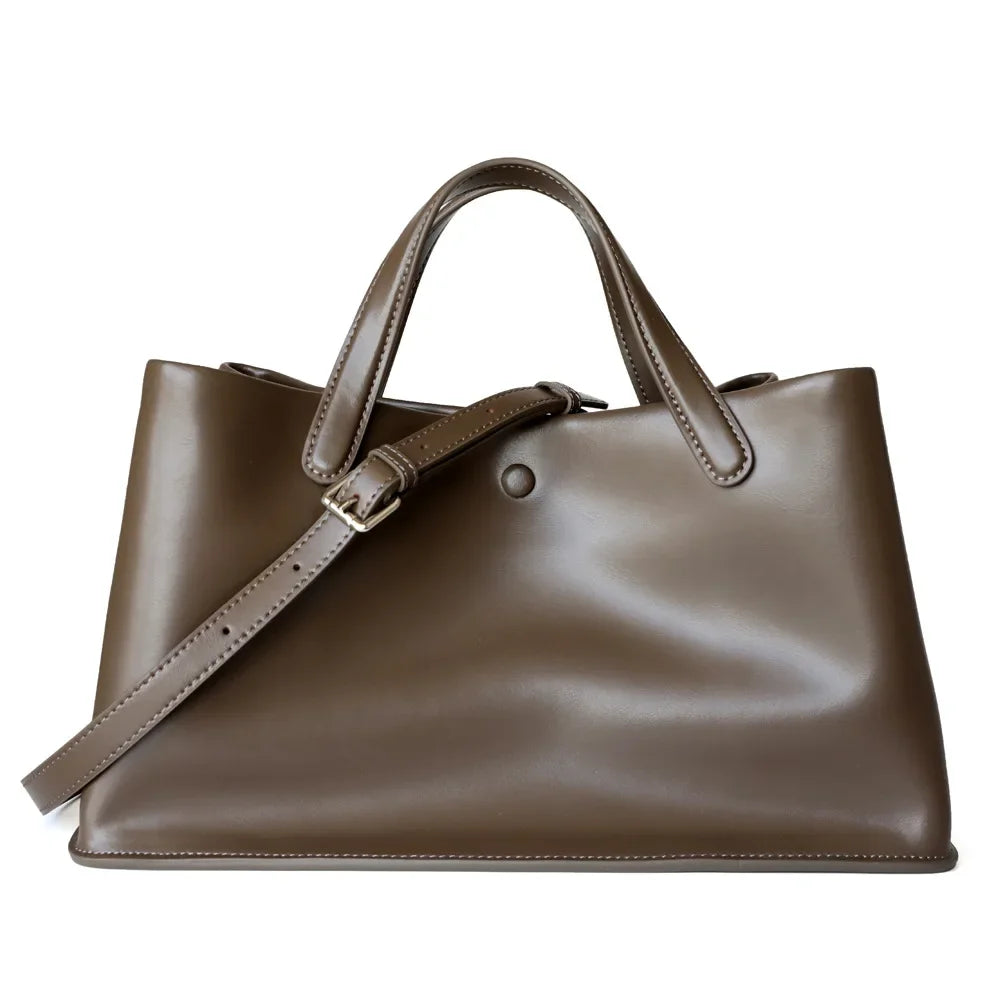 2026 New Summer Genuine Leather Casual Totes High Quality Women Shoulder Crossbody Bags Ladies Large Commute Handbags Coffee