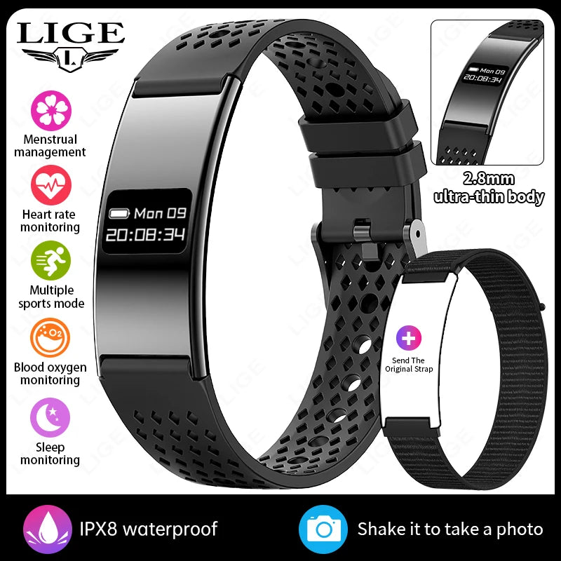 LIGE New 2.8mm Electronic Screen Smart Wristbands Heart Rate Blood Oxygen Monitor Smart Watch Waterproof Sports Fashion Bracelet