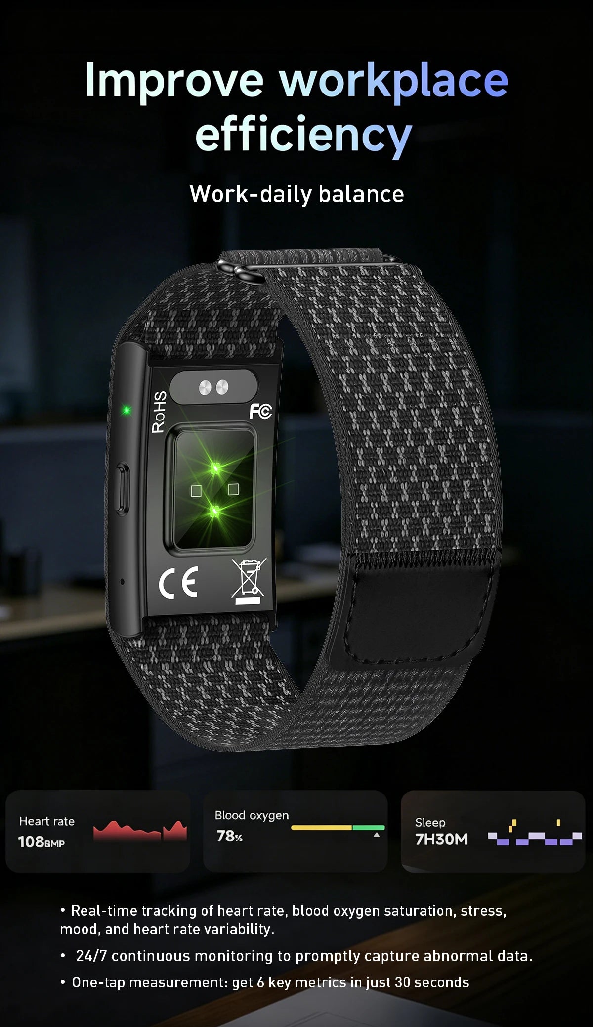Heart Rate Monitor Smart Bracelet AI Recording 79 Languages 1GB Memory 160+ Modes IP67 Waterproof Sport Fitness Sports Band