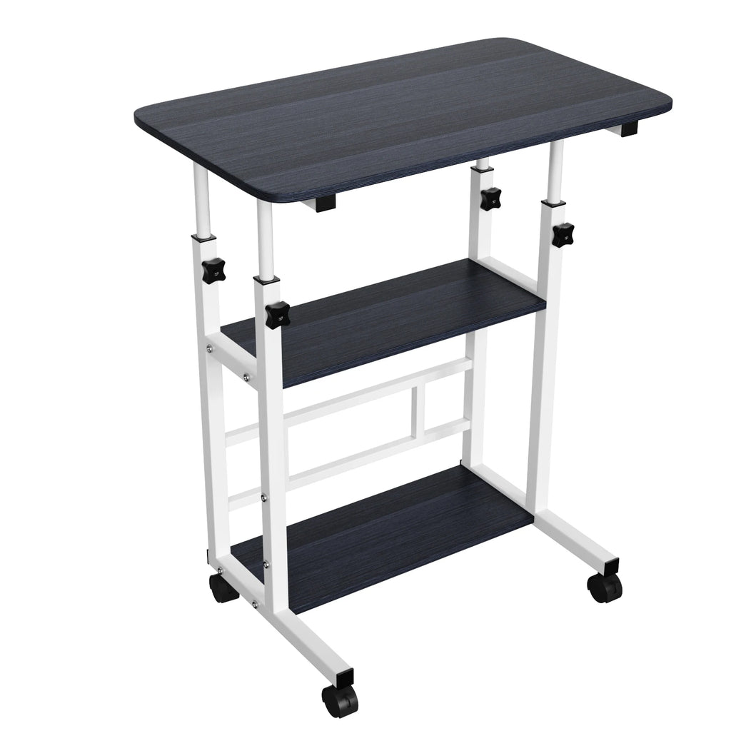 Beistelltisch, höhenverstellbarer Computertisch mit Rollen, 3 Ablagen, Stehpult für Schlafzimmer, Wohnzimmer, 60x40x90cm