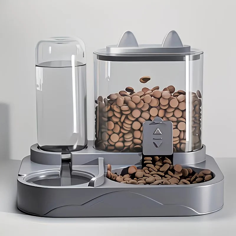 2-in-1 Großer Futter- und Wasserspender für Haustiere, Trocken-Nass-Trennung, robuster Kunststoff, transparent, keine Batterie, für Katzen, Hunde, Reisen