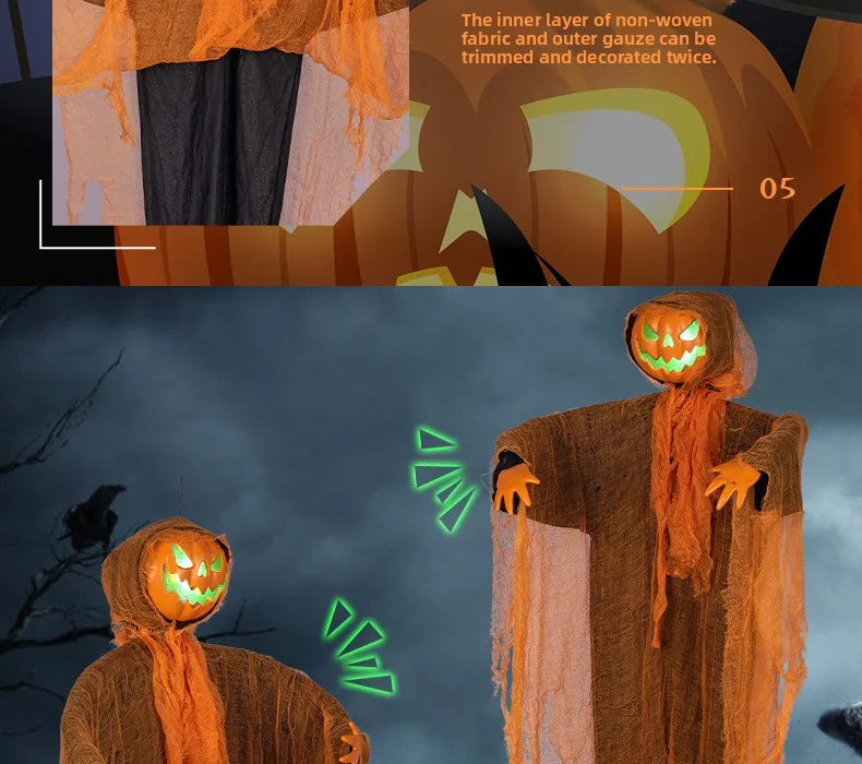 Halloween Dekoration Leuchtender Dämon Kürbis Vogelscheuche Hängende Ornamente Gedrehter Kopf Kürbis Halloween Horror Heimdekoration Garten
