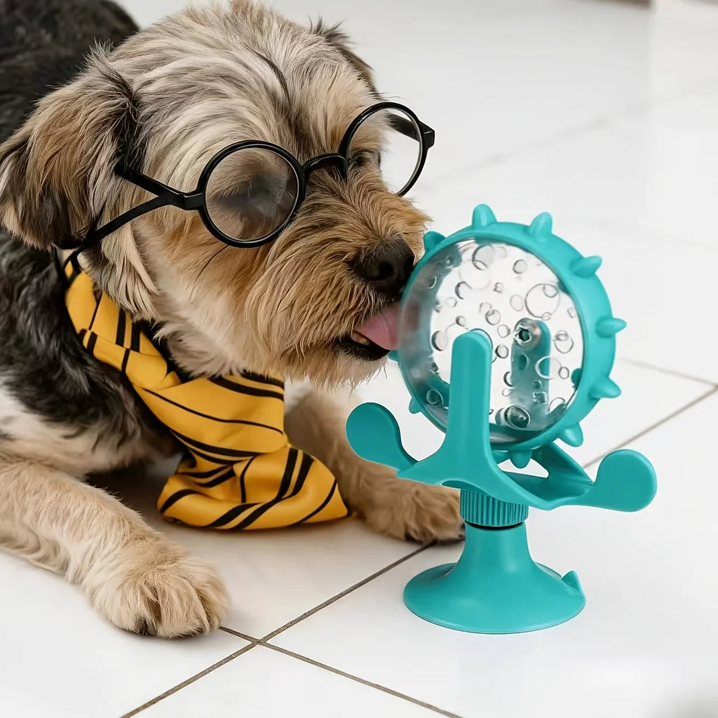 Interaktives Haustier-Puzzlespielzeug mit starkem Saugnapf, drehbarem Futterspender, Langeweile vertreibendes Kauspielzeug für Welpen und Katzen