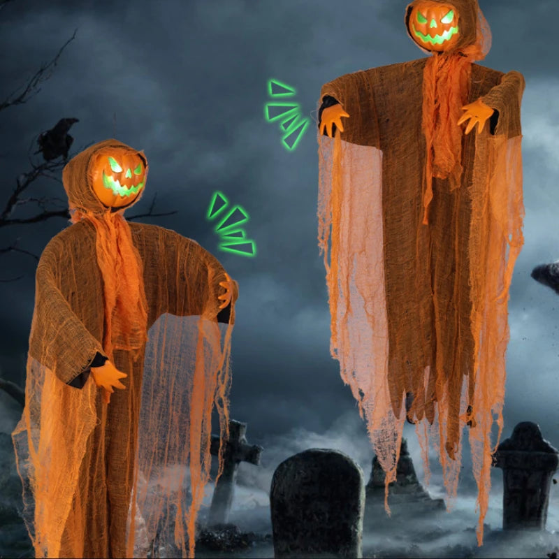 Halloween Dekoration Leuchtender Dämon Kürbis Vogelscheuche Hängende Ornamente Gedrehter Kopf Kürbis Halloween Horror Heimdekoration Garten