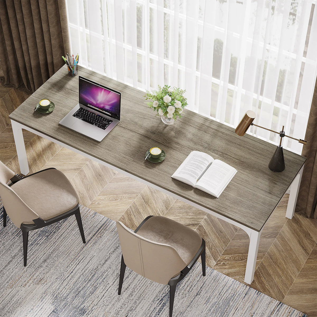 Tribesigns 78,7 Zoll extra langer Computertisch, Schreibtisch für 2 Personen, doppelter langer Schreibtisch, Workstation für Home Office