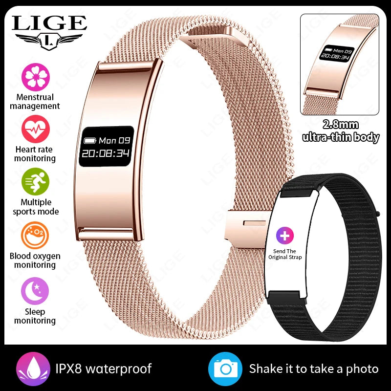 LIGE New 2.8mm Electronic Screen Smart Wristbands Heart Rate Blood Oxygen Monitor Smart Watch Waterproof Sports Fashion Bracelet