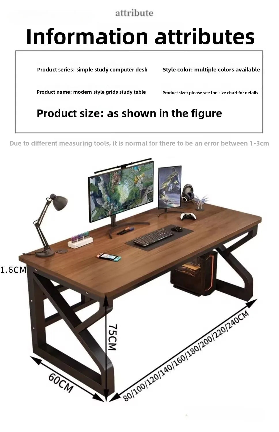 Computertischmöbel für Home Office, Gaming-Schreibtisch, Workstation, Studiertisch mit mehreren Größenoptionen, moderne Wohnmöbel